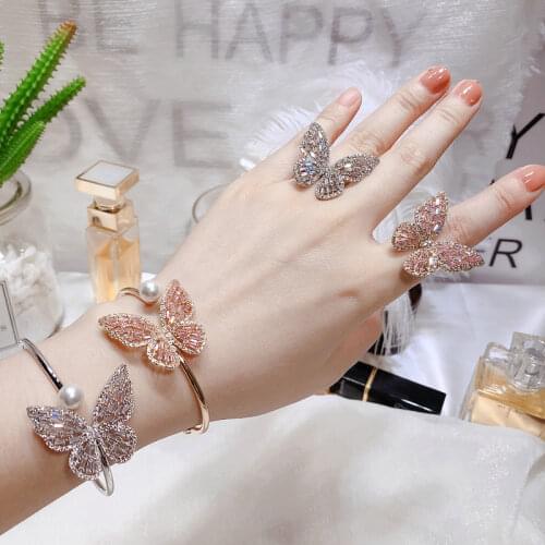 Japanese&korea Fashion Jewelry Elegant Crystal Butterfly Adjustable Bangle&bracelet for Women Pearl Zirconia Bracelet