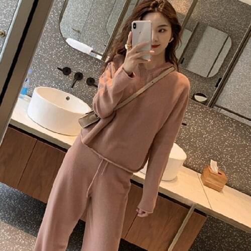 Hot Sale 2019 Autumn New Suit Round Neck Hooded Long-sleeved Casual Sweater And Trousers Loose Two-piece Woman