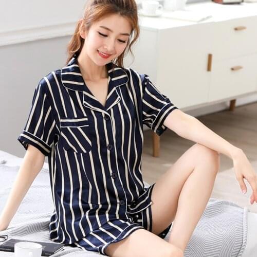 Thoshine Brand Summer Women China Satin Silk Pajamas Sets Turn-down Collar Buttons Closure Sleepwear Female Short Sleeve Pijama