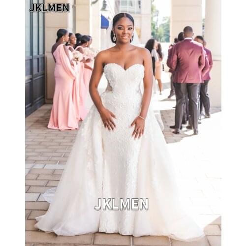 Illusion Sweetheart Zipper Lace Mermaid Wedding Dress with Detachable Train Vestidos De Novia 2021 Custom Made