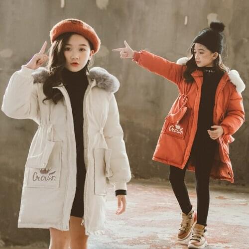 Girl winter long thick coat Girl solid color casual jacket Girl windproof warm down jacket Girl cold-resistant cotton jacket