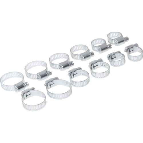 12 Pcs / Set Screw Band Hose Clamps Adjustable Fuel Line Worm Gear Clip Hardware LS'D Tool