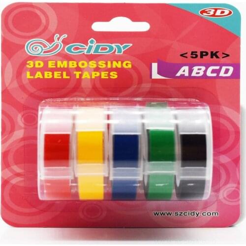 5Pcs/Set Adhesive Tape Set 3d Plastic 9mm Embossing Label Maker Waterproof Strong Adhensiveness Adhesive Tape