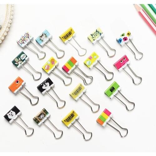 5 Pcs Small Size Printed Metal Binder Clips Paper Clip Clamp Office School Binding Supplies Random Color