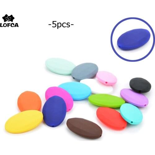LOFCA 5pcs Silicone Beads BPA Free Flat Oval Shaped Baby Teethers Beads Accessories For Baby Chew Loose Beads Teething Toy