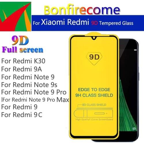 50Pcs\Lot 9D Curved Full Protective Glass Film For Redmi 9 9A 9C K30 Note 9 9S Protector For Note 9 Pro Max Tempered Glass