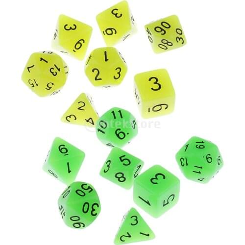 7 Pieces Digital Dices Set Glow In The Dark D4 D6 D8 D10 D20 for MTG TRPG DND Board Card Game Parts