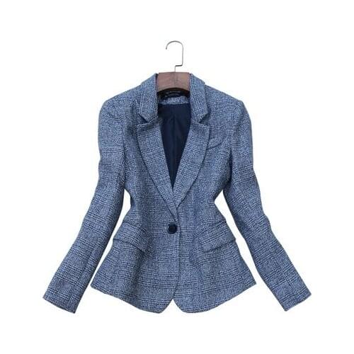 Blazer Women Autumn and winter New ladies woolen suit jacket Slim casual retro plaid British suit jacket women Blazer Women