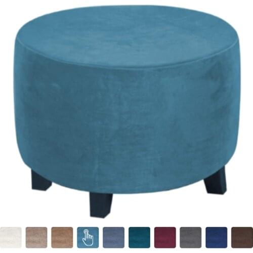 Real Velvet Form Fit Stretch Round Folding Storage Covers Ottoman Washable Slipcovers Removable Footstool Protect Footrest