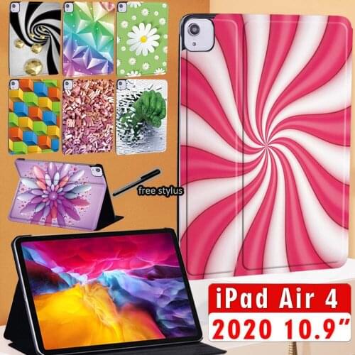Tablet Case for IPad Air 4 2020 10.9 Inch Printed PU Leather Foldable Anti-fall Cover Stand Protective Shell