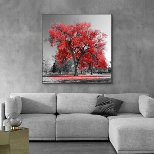 Black and White Red Maple Tree Beautiful View Canvas Painting Poster Printmaking Printing Wall Art Bedroom Living Room Home Deco