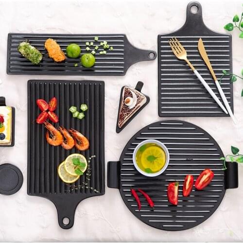 ANTOWALL Black matte ceramic binaural tray household tableware breakfast plate steak dish baking bowl baking pan for oven