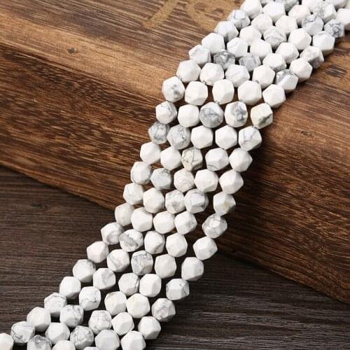 KANGKANG 2019 classic 8mm cut surface Polygon white Natural Stone Bead For Jewelry Making DIY charm Bracelet Necklace