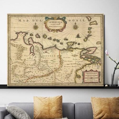 Map Showing Isthmus Of Panama Colombia And Venezuela Poster Painting On Canvas Bedroom Wall Art Decoration Pictures Home Decor