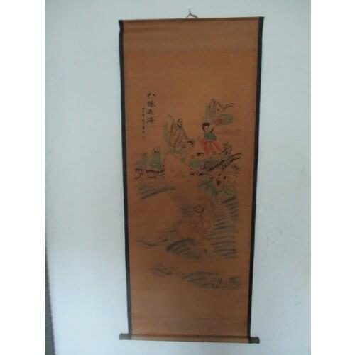 Home wall decoration painting ,Chinese old paper scroll painting Tang bo hu "8 immortals"