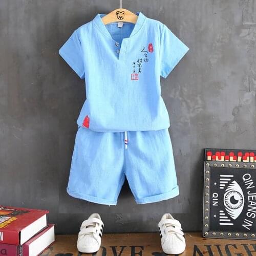 Baby Boys Clothing Sets Summer T Shirts + Shorts Suits China Tang Costume Style Kids Fashion Baby Boys Clothes 3 Colors Can Wear