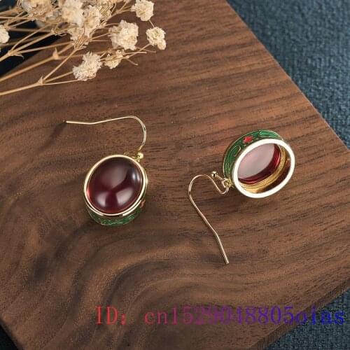 Red Jade Water drop Earrings Chalcedony Crystal Zircon Gifts Fashion Amulet Natural Charm Women Jewelry Gemstone 925 Silver