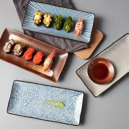 Creative Japanese Style Dinner Plate Ceramic Fruit Sushi Plate Fish Dinner Dishes Rectangle Household Dinnerware