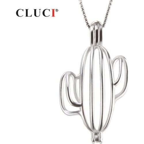 CLUCI Silver 925 Cactus Shaped Pearl Pendant Locket for Women Necklace Making 925 Sterling Silver Cactus Charms Pendant SC304SB