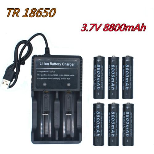 Li-ion 18650 baterias de litio linterna recargable 3.7v 18650 bateria 8800mah para lalinterna+charger USB