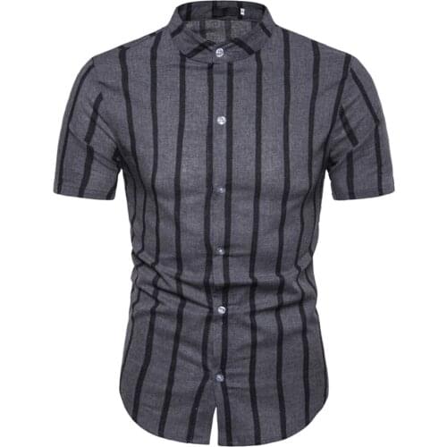 2019 Mens Striped Short Sleeve Dress Shirts High Quality Cotton Linen Breathable Soft Classic Shirt Chinese Retro Vintage