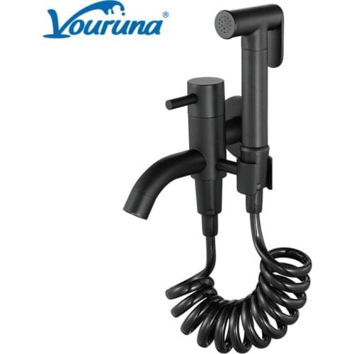 VOURUNA Matte Black Hand Bidet Sprayer Kit Solid Brass Toilet Faucet Muslim Ducha Higienica Hot Cold Water Mixer Tap