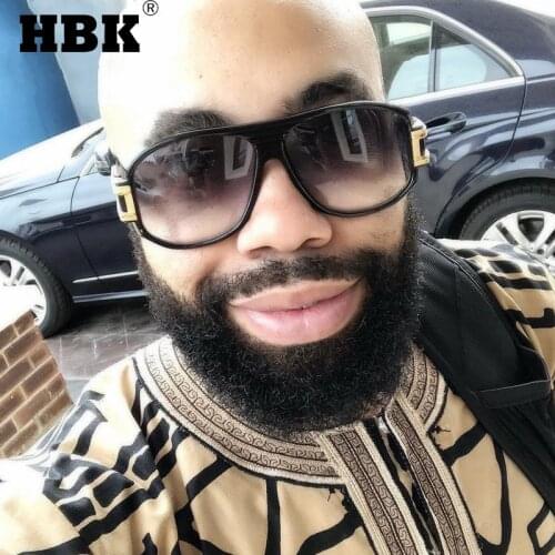 HBK Fashion Square Sunglasses Men Women Vintage Oversized Sun Glasses Brand Design Shades Flat Top Outside Driving Male UV400