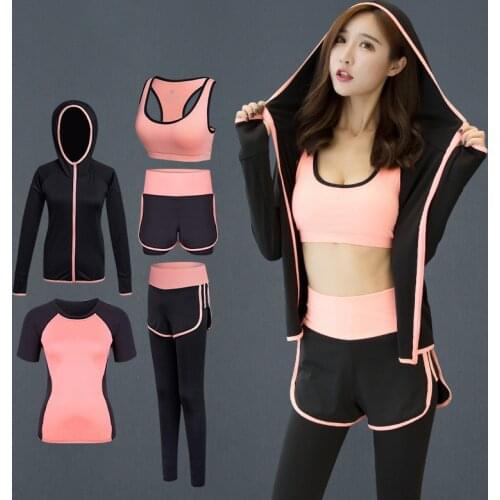 Yoga Clothes Womens Spring Summer New Jacket Slim And Gym Running Professional Sports Suit Set Of Five Pieces Pants Shorts