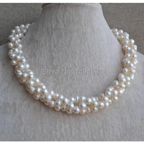 Wholesale Pearl Jewelry - White Color Twisted 18 Inches 7-8mm Genuine Freshwater Pearl Necklace - Fashion Ladys Jewelry