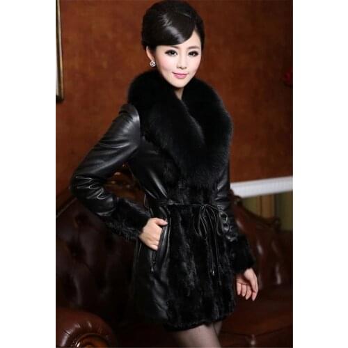 Coat Fur Faux 2020 High Quality Women PU Leather Jackets Imitation Fox Fur Collar Plus Size Womens Winter Coats WXF193 's s