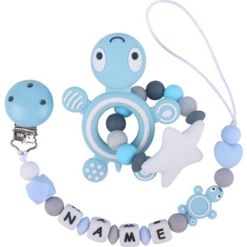 Personlized Gift Baby Pacifier Clip Holder Silicone Cartoon Turtle Food Silicone Teether Toys For Babies Soothe Mood