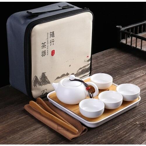 Portable Tea Set Include 1 Teapot 4 Teacups Beautiful And Easy Teapot kettle Chinese Travel Ceramic Portable Kung Fu Teaware