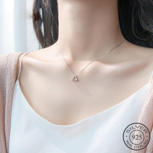 Real 925 Sterling Silver Personality Geometric Triangle Zircon Choker Necklaces Fine Jewelry For Women Party Accessories