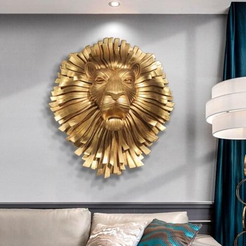 Nordic light luxury wall decor living room entrance porch three-dimensional decoration creative lion head hanging pendant