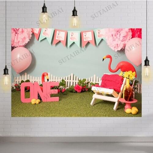 Pink Flamingo Birthday Backdrop Summer Tropical Hawaiian Floral Photography Background Flower Baby Shower Cake Table Banner