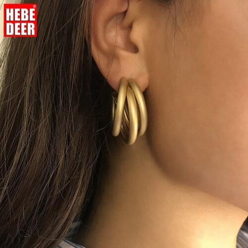 HebeDeer Irregular Kpop Earrings for Women Temperament Matt Geometric Retro Simple C-shaped Round Tube Pendant Earrings Arete
