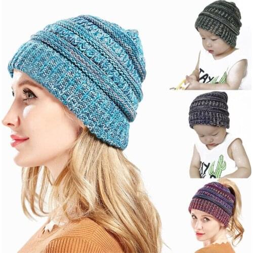 Brand 2019 Stretch Knitted Crochet Hat Family Cap Matching Winter Baby Kids Dad Mom Beanie Warm Hat Cap 2Pcs/Lot