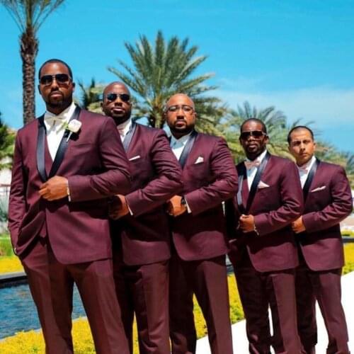 Stylish Design One Button Burgundy Groom Tuxedos Groomsmen Shawl Lapel Mens Suits Blazers (Jacket+Pants+Vest+Tie) W:1112