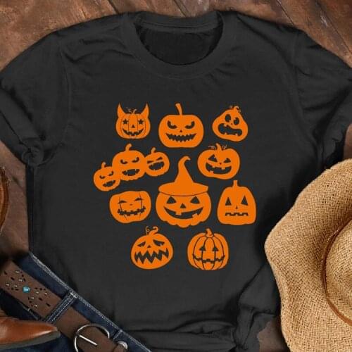 Creepy Halloween Pumpkins T-shirt Funny Autumn Holiday Gift Tshirt Spooky Women Pumpkin Patch Tee Shirt Top