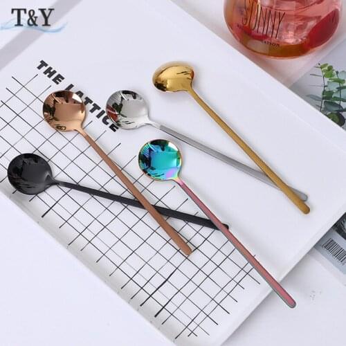 T&Y 1pc 304 Stainless Steel Tea Coffee Mixing Spoon Long Frosted Handle Dessert Vintage Teaspoons Drink Tableware Dinnerware