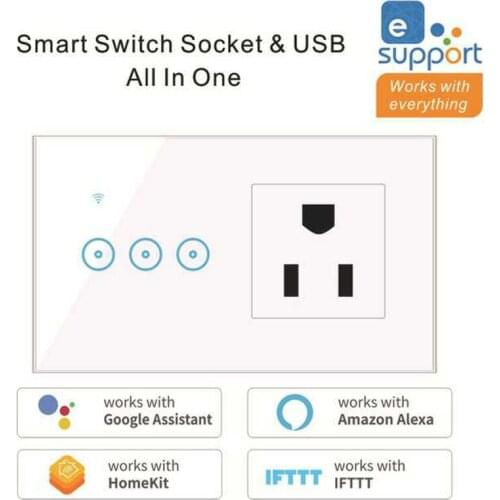 Smart Socket Wifi Touch Switch with US Standard Socket Remote Control Work with Google home Amazon Alexa 1 2 3 Gang