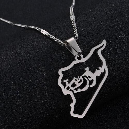 Stainless Steel Syria Map Pendant Necklaces Trendy Syrians Map Chain Jewelry