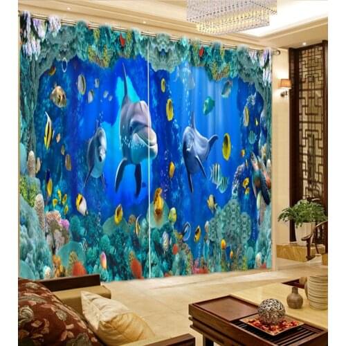 Custom Bedroom Curtains 3D understand world dolphins Curtains Kids Room Curtain 3D Window Curtain Home Decor