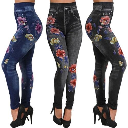 Womens Leggings Pants Floral Print Pencil Pants Lggins femme Plus Size Casual Lggins mujer Hgh Waist Denim Leggings Women