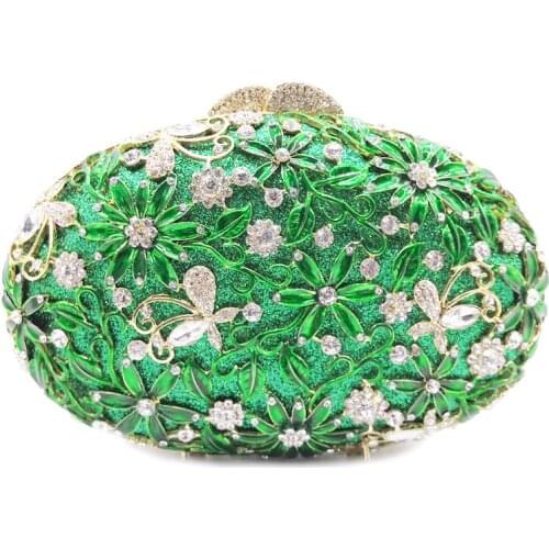 Women green Flower clutch purse Crystal Clutches Evening Bags Bridal Wedding Handbags Diamond Cocktail Party Purse shoulder Bags