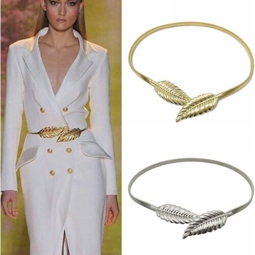Leaf shape Wedding designer Elastic belts women girl Stretch Skinny Waist Belt Cummerbunds metal female belt