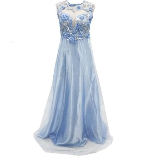 Women Elegant Formal Wedding Evening Party Ball Prom Long Maix Dress O-Neck Sleeveless Dress Vestido De Mujer