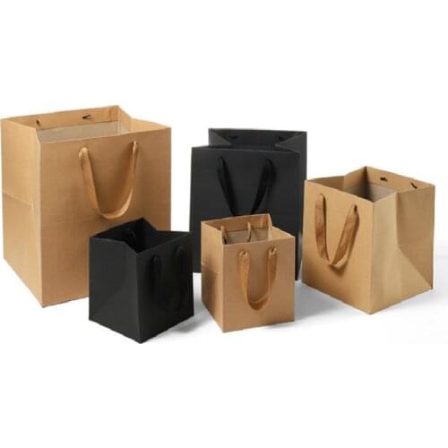 1pc 4 Size Pretty Square Kraft Paper Bag with Handles for Wedding Party Fashionable Clothes Gifts DIY Multifunction Paper Bag