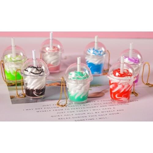 1pc Cute Milk Tea Ice Cream Bottle Keychain Keyring Resin Colorful Lovely Cream Cake Car Bag Earphone Box Food Pendant Keychain