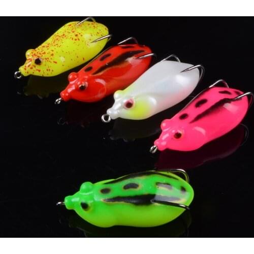 1pcs Soft Tube Bait Plastic Fishing Lures Frog Lure Treble Hooks Topwater Ray Frog 3.5cm 13.2g Artificial Soft Bait 3D Eyes